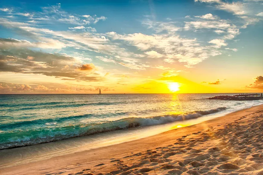 sunset barbados beach.